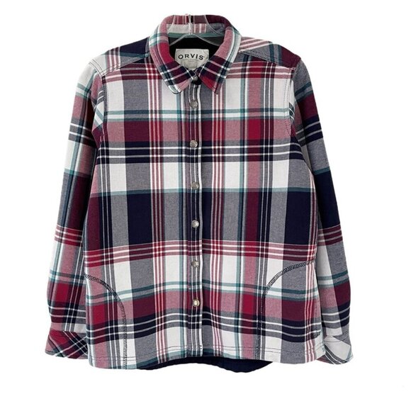Orvis Women's Pinnacle Flannel Shacket M Snap Button Up Shirt Plaid Fleece Lined - Picture 1 of 11